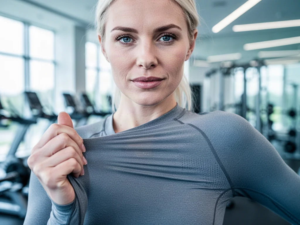 Zbliżenie na dłonie rozciągające elastyczny materiał sportowy, ukazujące jego strukturę i właściwości tkaniny.